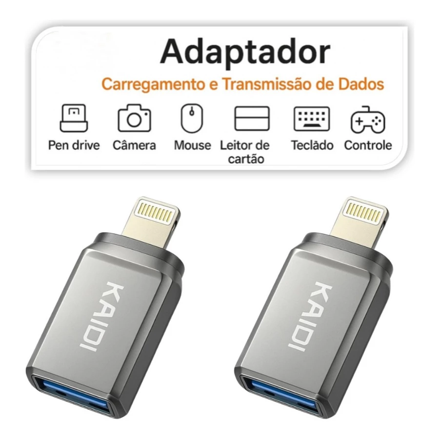 Adaptador OTG Entrada USB Saída Lightning Kaidi Kaidi KD-2524A