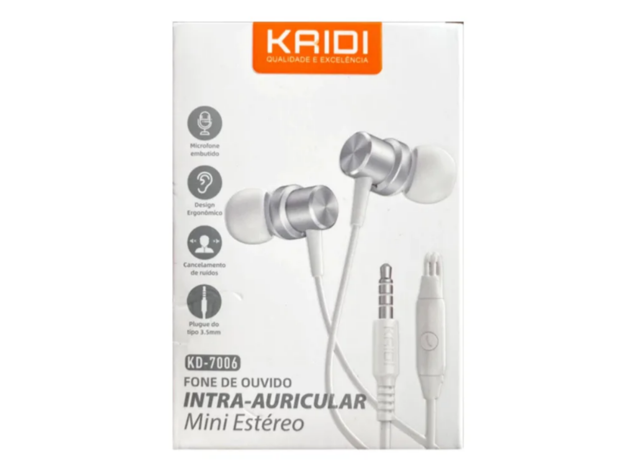 Fone de Ouvido Intra Auricular com Microfone Kaidi KD-7006 Branco